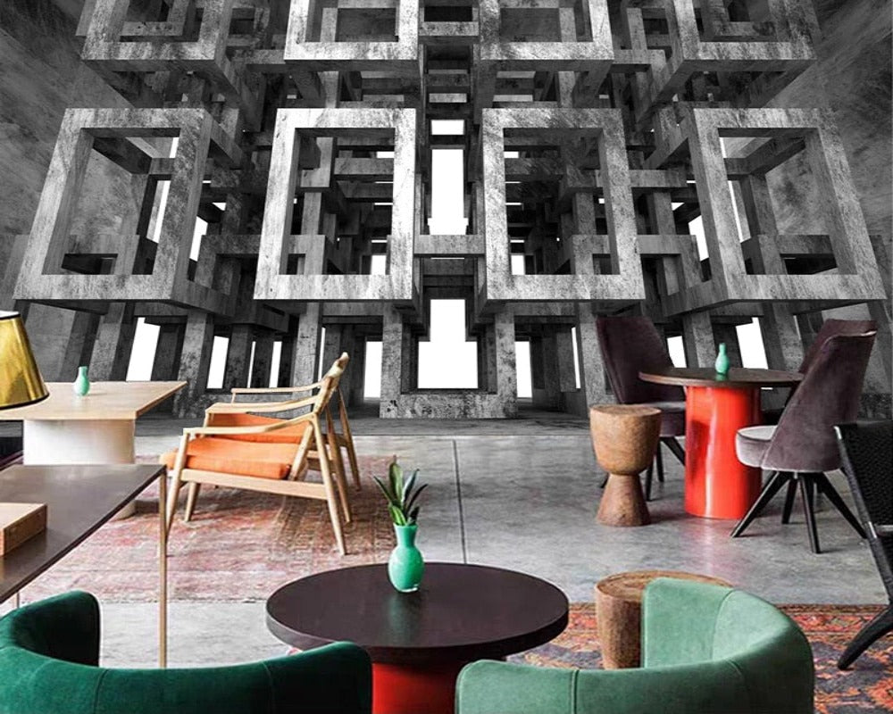 3D Wallpaper Geometric Cement Wall